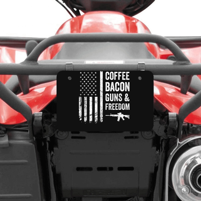 Coffee Bacon Guns And Freedom   Bbq Grill Funny Gun Usa Flag T Shirt Atv License Plate | Artistshot