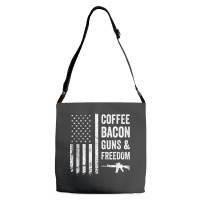 Coffee Bacon Guns And Freedom   Bbq Grill Funny Gun Usa Flag T Shirt Adjustable Strap Totes | Artistshot