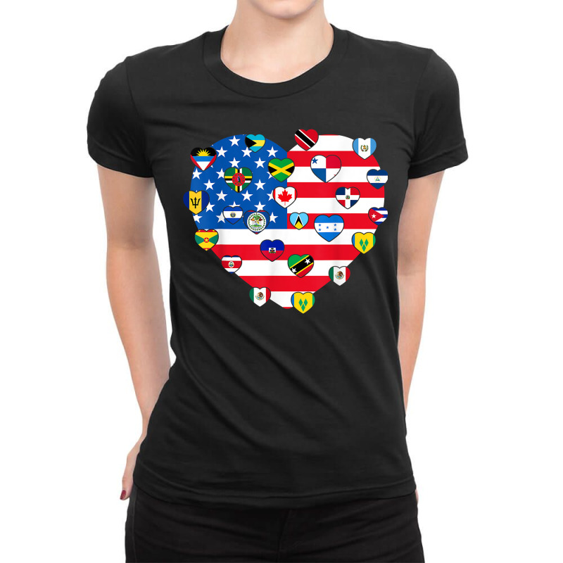 American Flag Heart Hispanic Heritage Month Latino Pride T Shirt Ladies Fitted T-Shirt by rostinoko | Artistshot