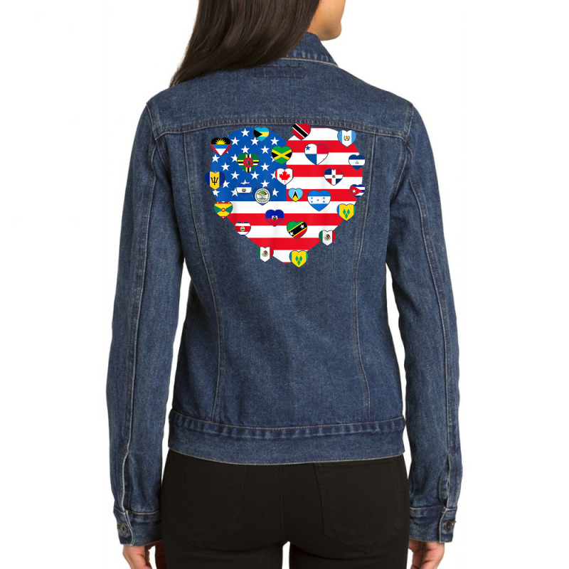 American Flag Heart Hispanic Heritage Month Latino Pride T Shirt Ladies Denim Jacket by rostinoko | Artistshot