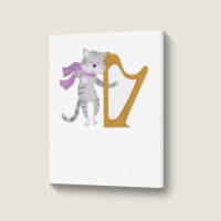 Harp Cat Lover Harpist Musician Musical Instrument T Shirt Portrait Canvas Print | Artistshot