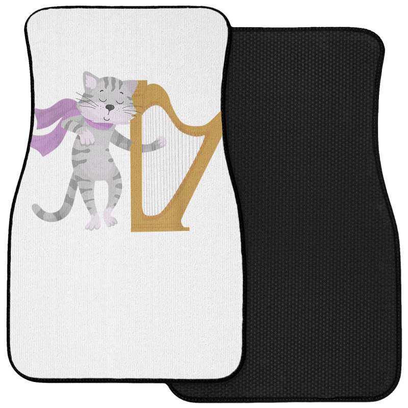 Harp Cat Lover Harpist Musician Musical Instrument T Shirt Front Car Mat | Artistshot