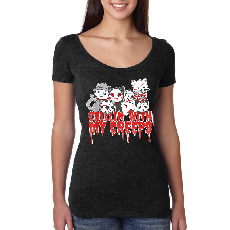 Chillin With My Creeps Cat Horror Serial Killer Halloween T Shirt Women's Triblend Scoop T-shirt by diles | Artistshot