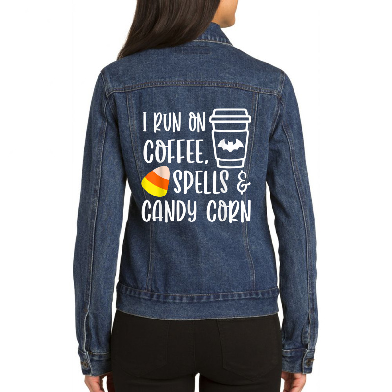 I Run On Coffee Spells And Candy Corn Fall Autumn Halloween T Shirt Ladies Denim Jacket by Go Shoping | Artistshot