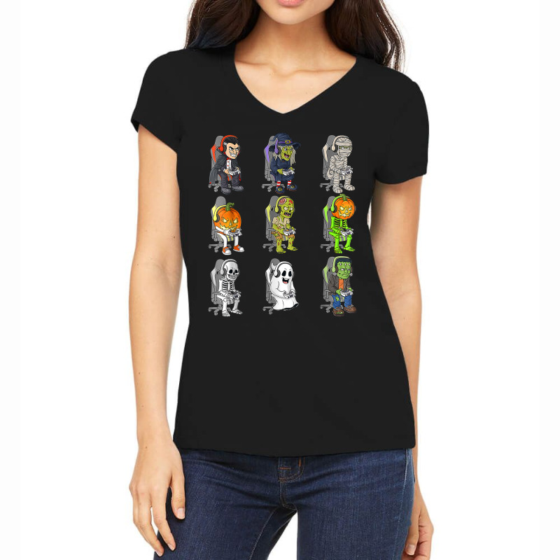 Gamer Halloween Skeleton Vampire Gaming Mummy Boys Kids Teen T Shirt Women's V-Neck T-Shirt by efronpngoick3 | Artistshot