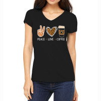 Peace Love Coffee Leopard Heart Coffee Design T Shirt Women's V-neck T-shirt | Artistshot