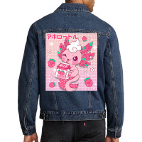 Kawaii Axolotl Strawberry Milk Shake Carton Japanese Anime Premium T S Men Denim Jacket | Artistshot