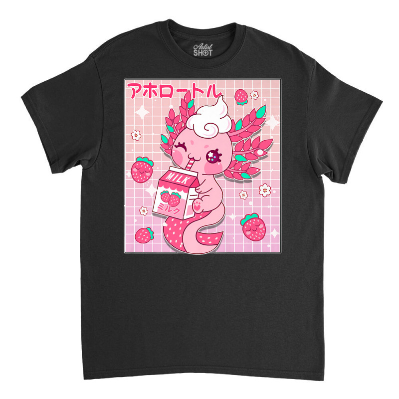 Kawaii Axolotl Strawberry Milk Shake Carton Japanese Anime Premium T S Classic T-shirt by rostinoko | Artistshot