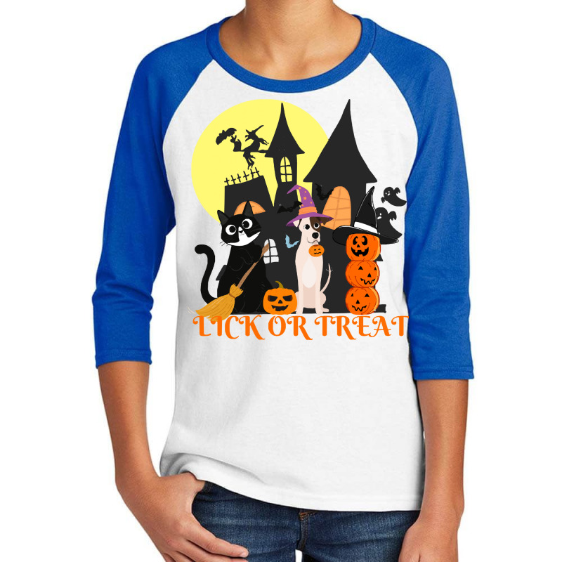 Funny Halloween Gift T  Shirt Lick Or Treat Funny Halloween Cat ,dog A Youth 3/4 Sleeve by dictateone | Artistshot