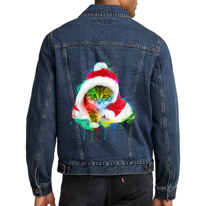 Merry Christmas Cat Men Denim Jacket | Artistshot