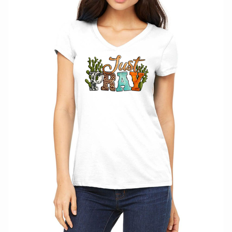 Just Pray With Texas Cactus Women's V-neck T-shirt | Artistshot