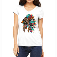 Western Patterned Headdress Native American Women's V-neck T-shirt | Artistshot