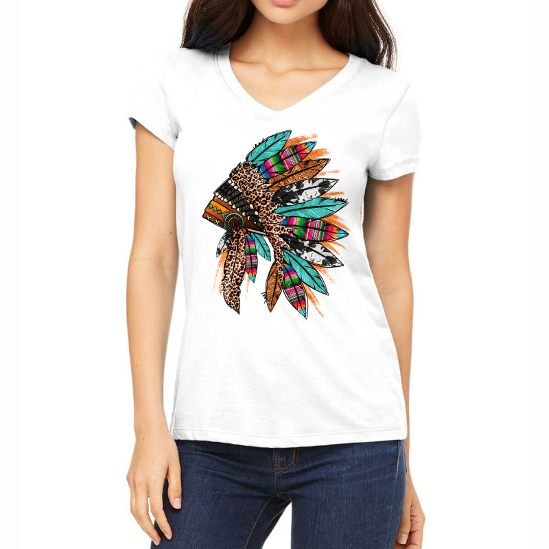 Western Patterned Headdress Native American Women's V-neck T-shirt | Artistshot