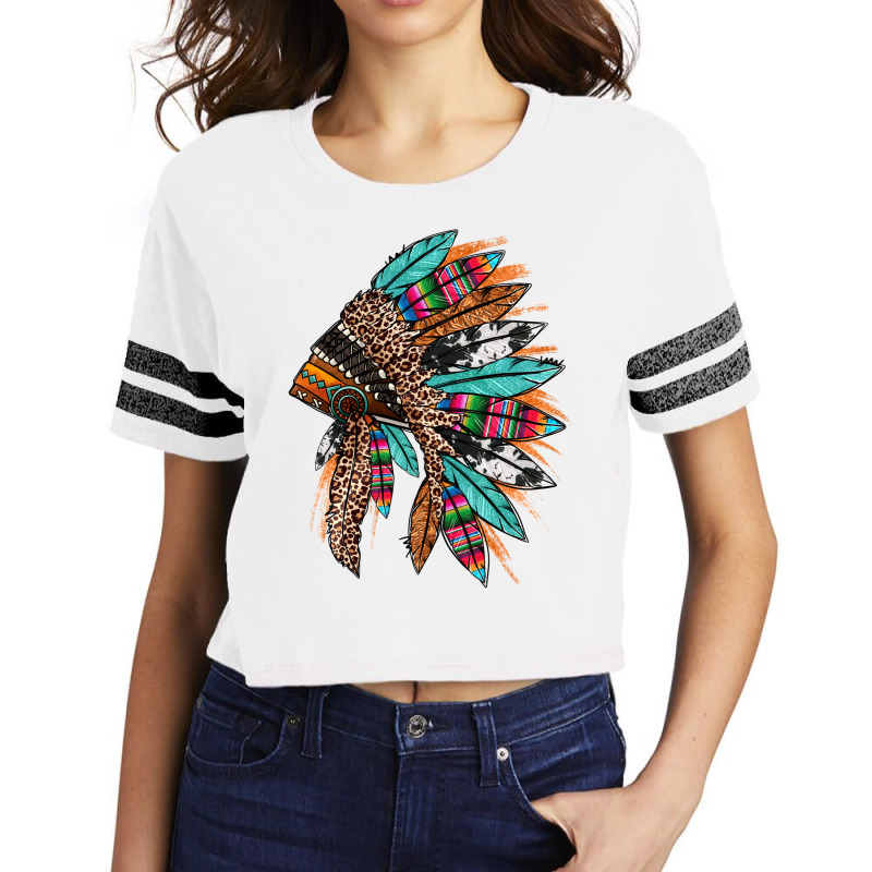 Western Patterned Headdress Native American Scorecard Crop Tee | Artistshot