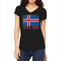 Icelandic Iceland Flag Shirt Vintage Country Distressed Gift T Shirt Women's V-neck T-shirt | Artistshot