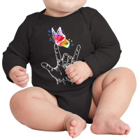 I Love You Hand Sign Language Butterfly Autism Awareness T Shirt Long Sleeve Baby Bodysuit | Artistshot