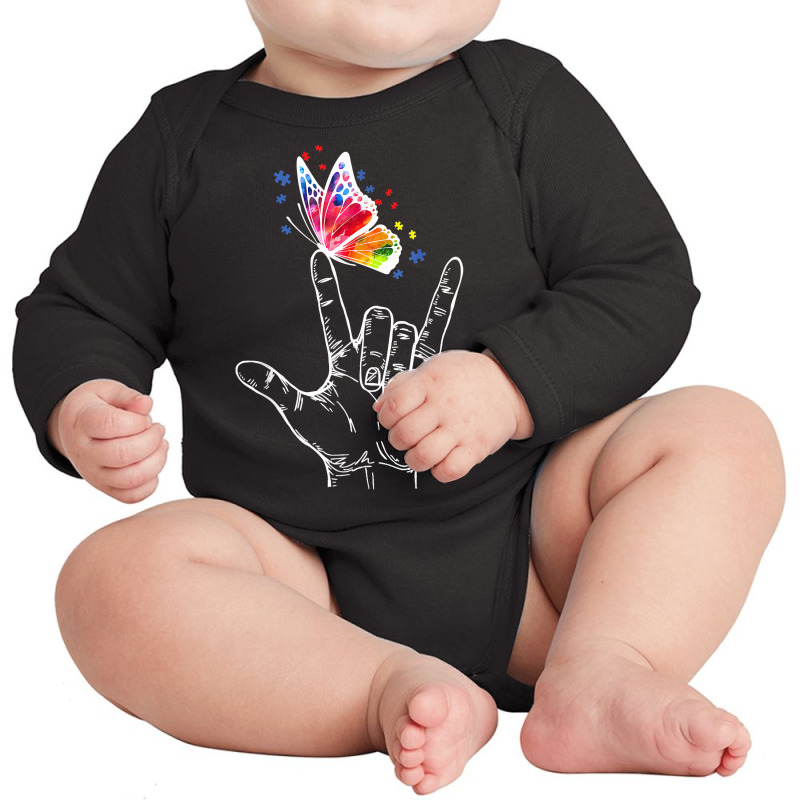 I Love You Hand Sign Language Butterfly Autism Awareness T Shirt Long Sleeve Baby Bodysuit by ovarddmjipsonmfg | Artistshot