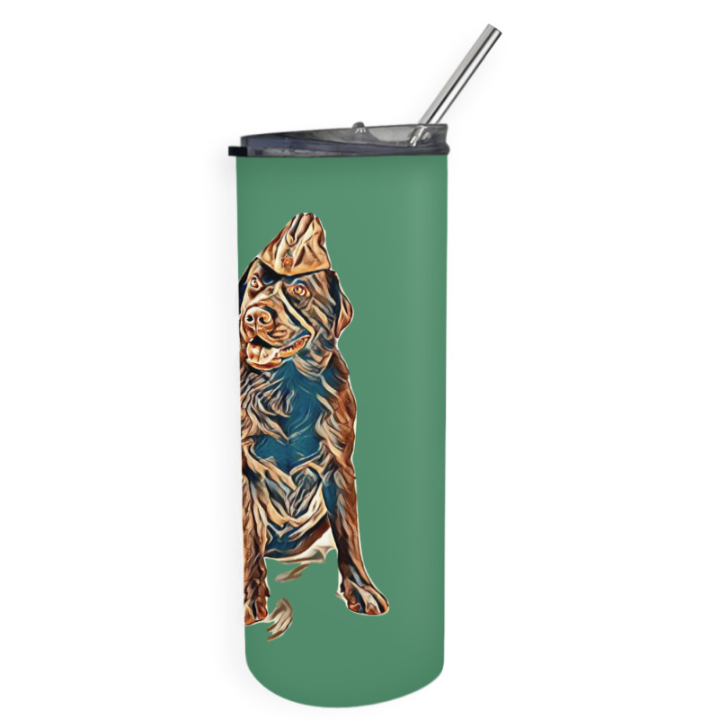 Studio Shot Of Labrador Retriever Sitting On White Background In Army Skinny Tumbler | Artistshot