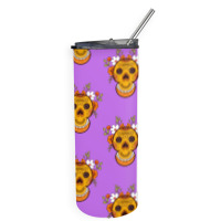 Orange Skull Skinny Tumbler | Artistshot