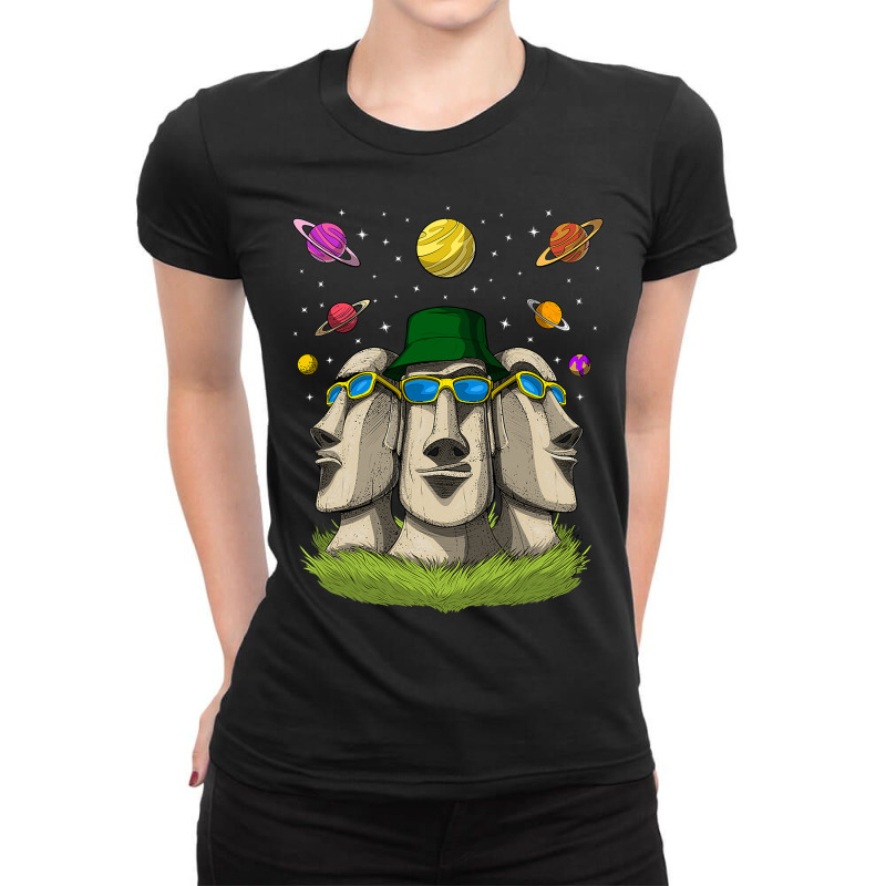 Hippie Easter Island Statues Psychedelic Moai Heads Ladies Fitted T-shirt | Artistshot