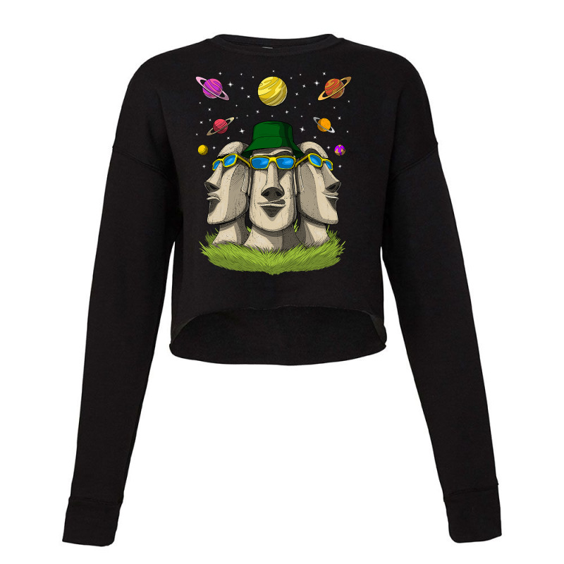 Hippie Easter Island Statues Psychedelic Moai Heads Cropped Sweater | Artistshot