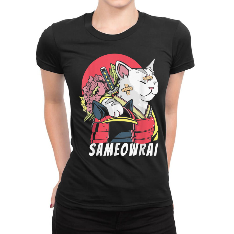 Japanese Cat Samurai Katana Sameowrai Anime Funny T Shirt Ladies Fitted T-Shirt by sabadmscoastlw | Artistshot