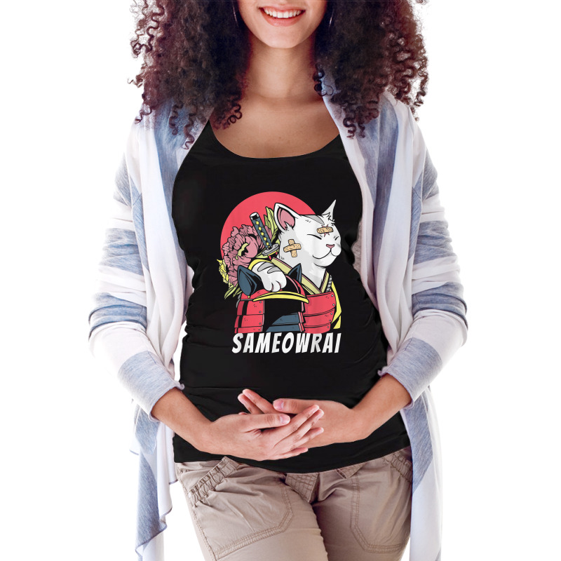 Japanese Cat Samurai Katana Sameowrai Anime Funny T Shirt Maternity Scoop Neck T-shirt by sabadmscoastlw | Artistshot