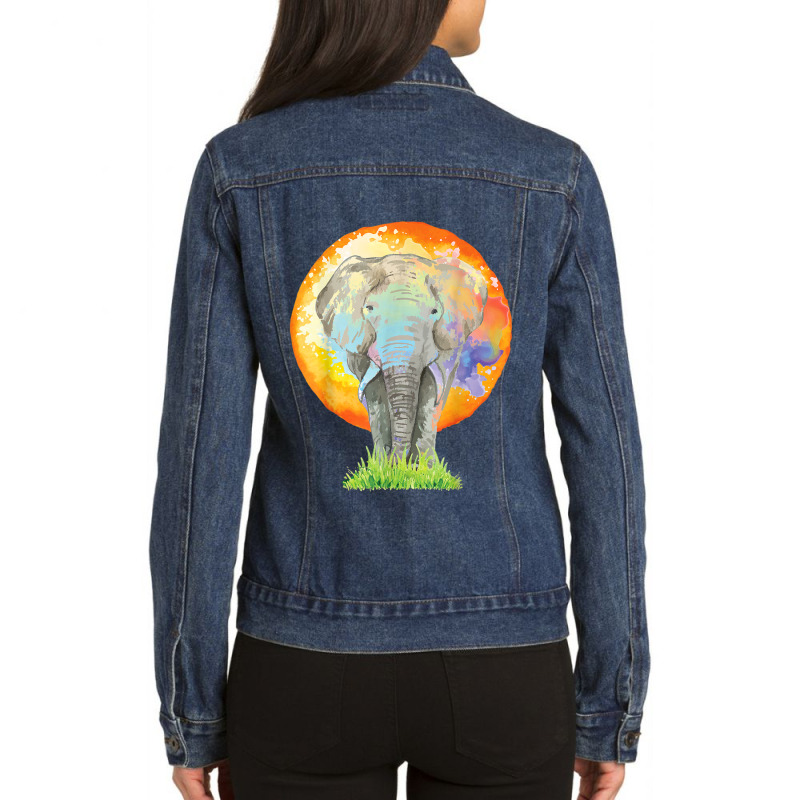 Colorful Elephant Art   Zookeeper Animal Lover Zoologist T Shirt Ladies Denim Jacket by PET LOVE | Artistshot