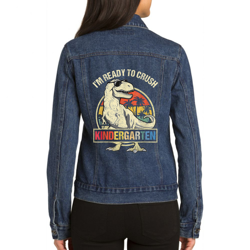 I'm Ready To Crush Kindergarten Dinosaur Boys Back To School Ladies Denim Jacket by Artist-Shannon | Artistshot