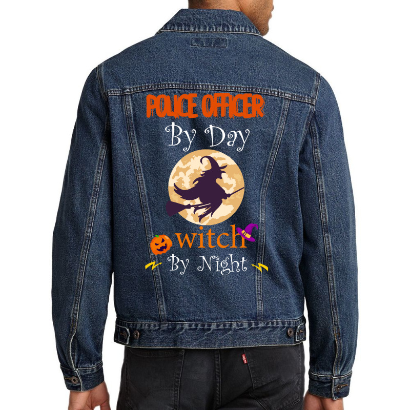 Halloween Police Officer Gift T  Shirt Police Officer By Day Witch By Men Denim Jacket by oweber478 | Artistshot