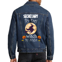 Halloween Secretary Gift T  Shirt Secretary By Day Witch By Night, Sec Men Denim Jacket | Artistshot