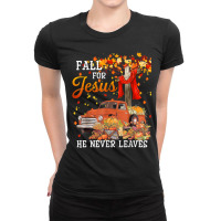 Fall For Jesus He Never Leaves - Cross Jesus Christian Lover Gift Men Ladies Fitted T-shirt | Artistshot