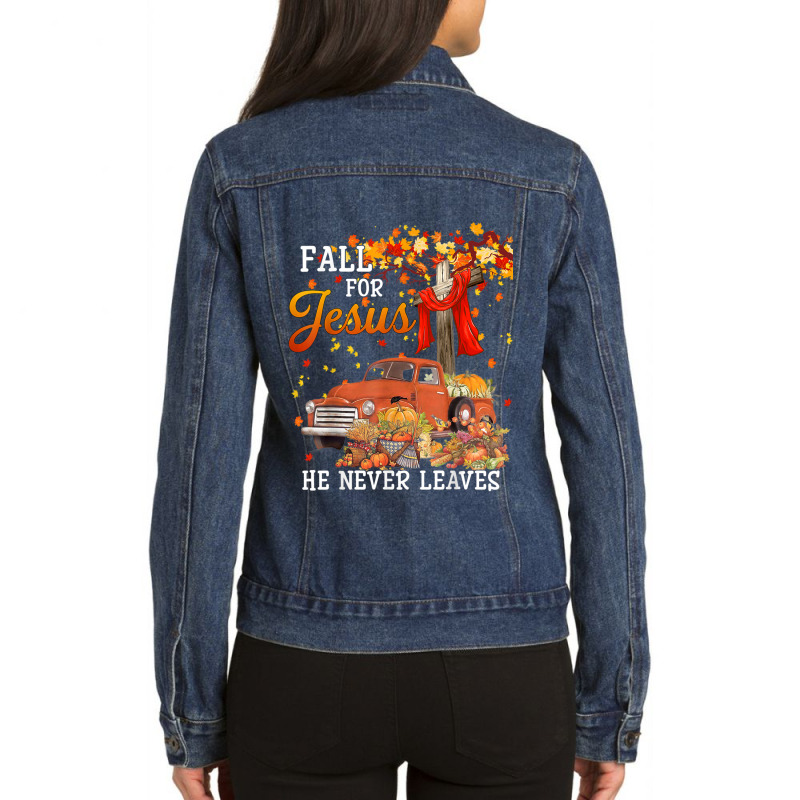 Fall For Jesus He Never Leaves - Cross Jesus Christian Lover Gift Men Ladies Denim Jacket by Aria-Proctor | Artistshot