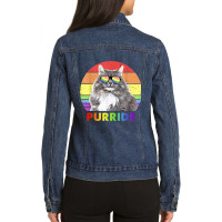 Funny Siberian Cat Rainbow Gay Pride Lgbtq T Shirt Ladies Denim Jacket | Artistshot