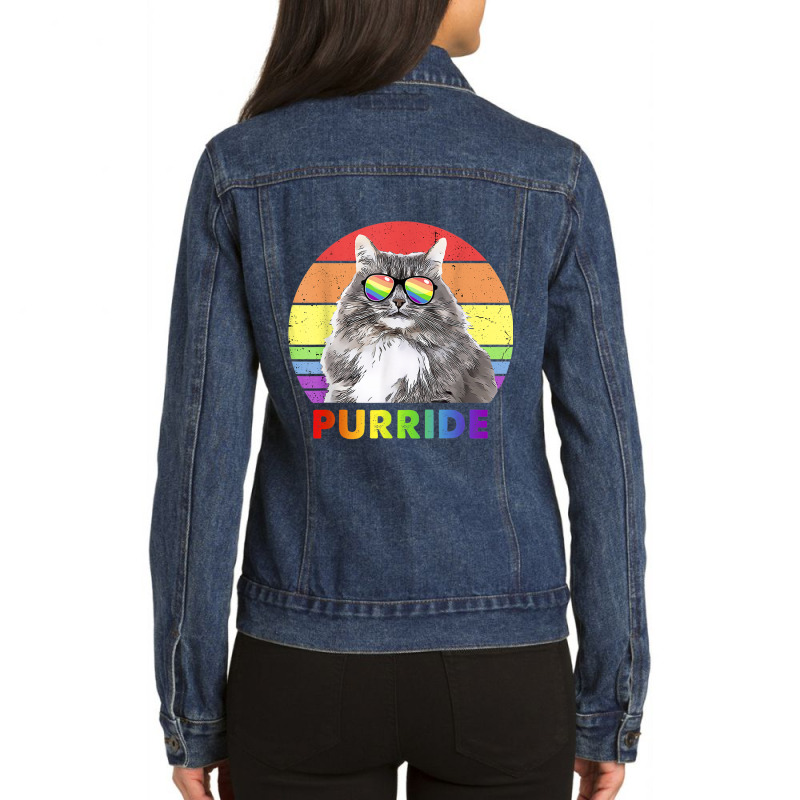 Funny Siberian Cat Rainbow Gay Pride Lgbtq T Shirt Ladies Denim Jacket by PET LOVE | Artistshot