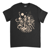 Halloween T  Shirt Skeletons Dancing Around A Fire Under The Moon T  S Classic T-shirt | Artistshot