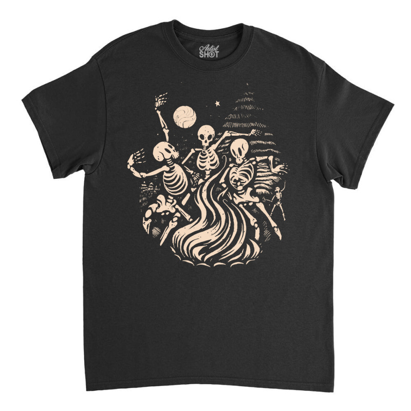 Halloween T  Shirt Skeletons Dancing Around A Fire Under The Moon T  S Classic T-shirt by oweber478 | Artistshot