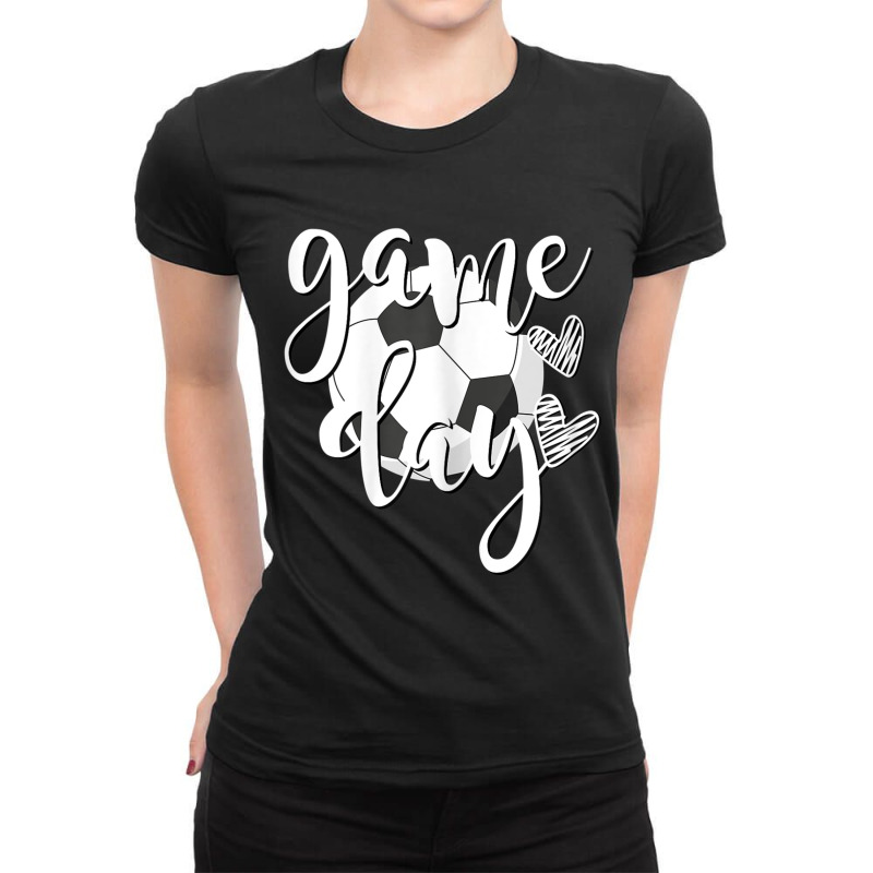 Game Day Soccer Ball With Hearts Soccer Mom Soccer Player Ladies Fitted T-Shirt by Artist-Shannon | Artistshot