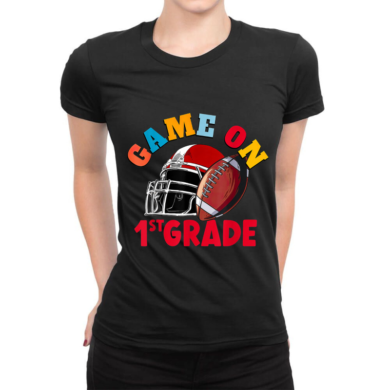 Game On 1st Grade Football Back To School For Teacher Kids Ladies Fitted T-Shirt by Artist-Shannon | Artistshot