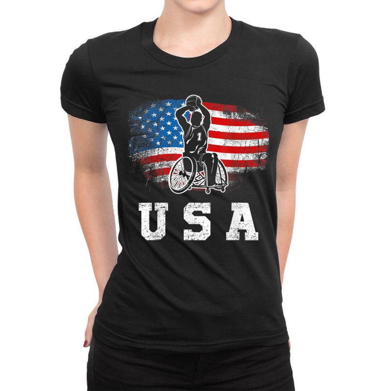 Wheelchair Basketball,disability Sports Handicap Usa Flag T Shirt Ladies Fitted T-Shirt by Great Tshirt | Artistshot