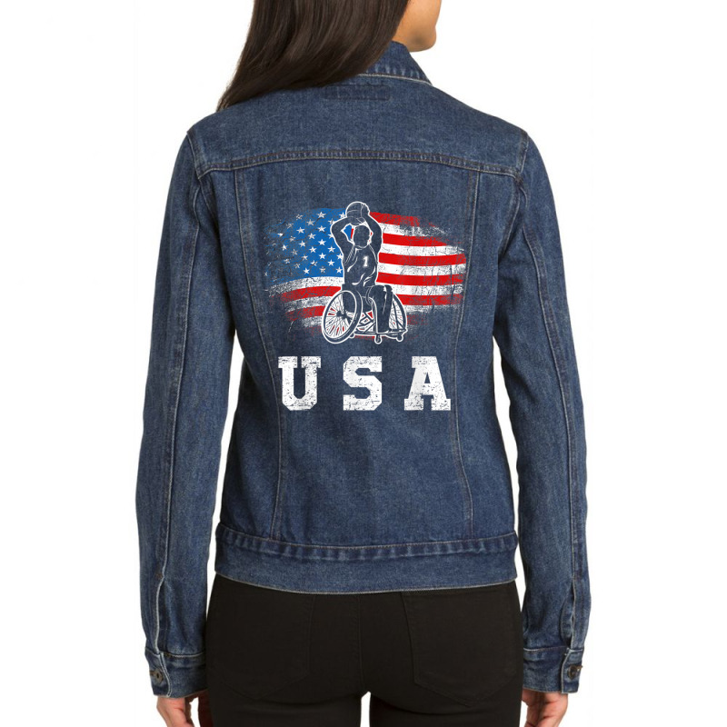 Wheelchair Basketball,disability Sports Handicap Usa Flag T Shirt Ladies Denim Jacket by Great Tshirt | Artistshot