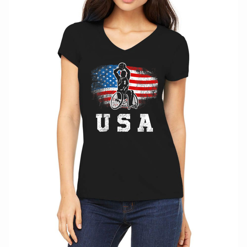 Wheelchair Basketball,disability Sports Handicap Usa Flag T Shirt Women's V-Neck T-Shirt by Great Tshirt | Artistshot