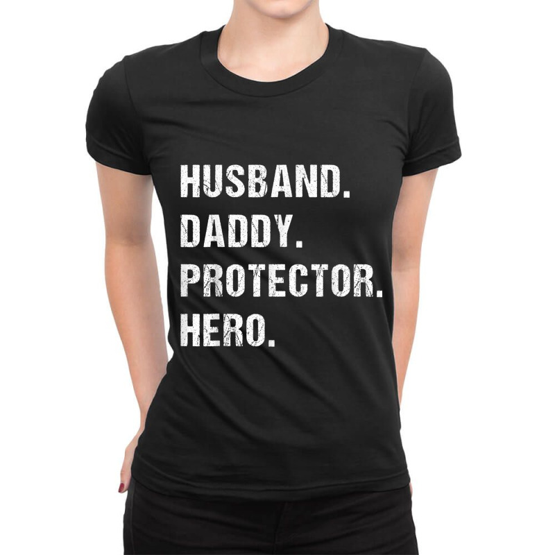 Husband Daddy Protector Hero Fathers Day Gift For Dad Wife Funny Men Ladies Fitted T-Shirt by Aria-Proctor | Artistshot