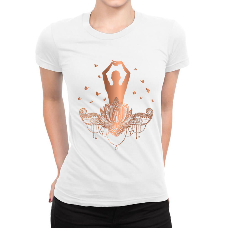 Gold Yoga Ladies Fitted T-Shirt by Pompoyo | Artistshot