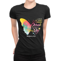 I Can Do All Things Through Christ Religous Bible Butterfly Retro Ladies Fitted T-shirt | Artistshot