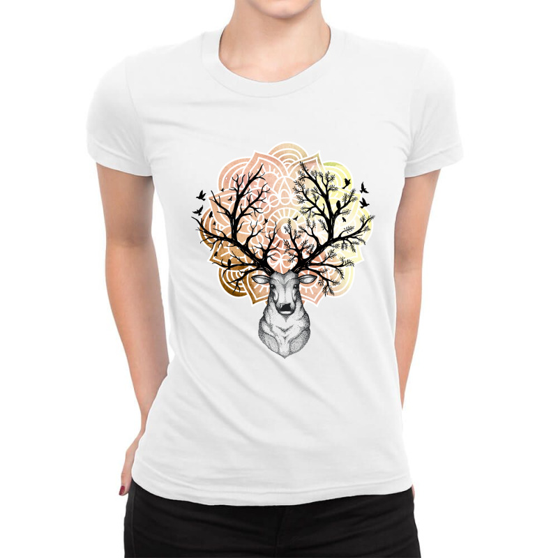 Deer Mandala Ladies Fitted T-Shirt by Pompoyo | Artistshot