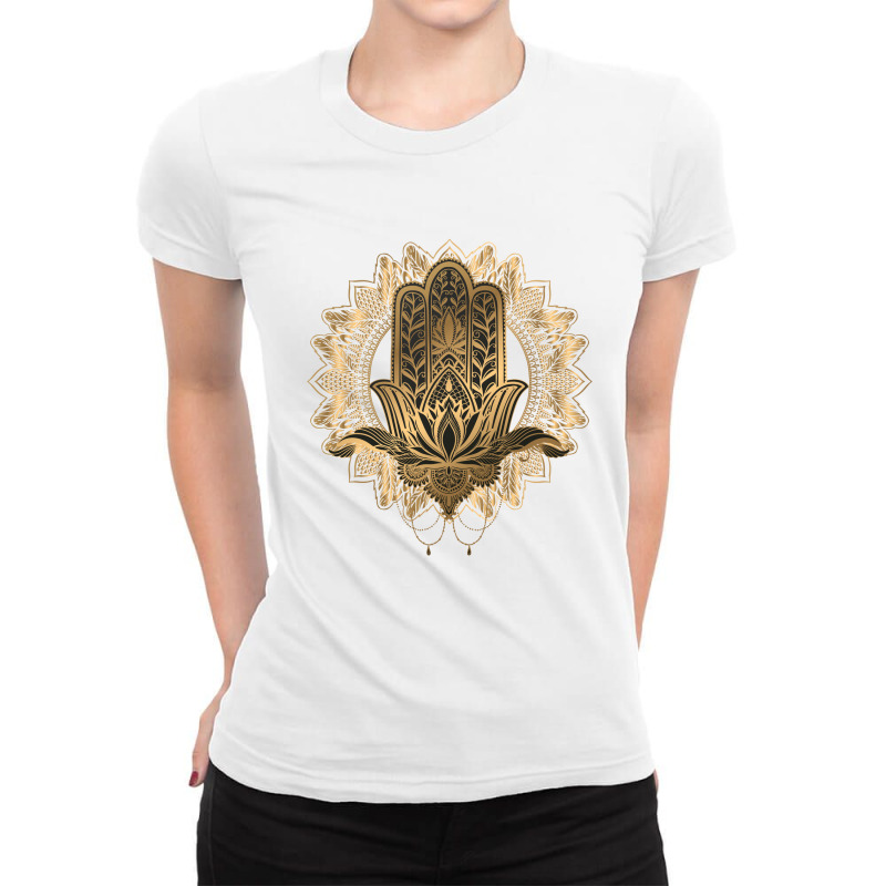 Gold Hamsa Hand Ladies Fitted T-Shirt by Pompoyo | Artistshot