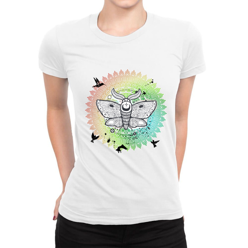 Moth Mandala Ladies Fitted T-Shirt by Pompoyo | Artistshot