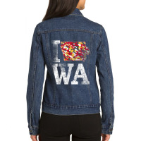 Vintage State Of Iowa Trendy Iowans Red Yellow Grunge Design Ladies Denim Jacket | Artistshot