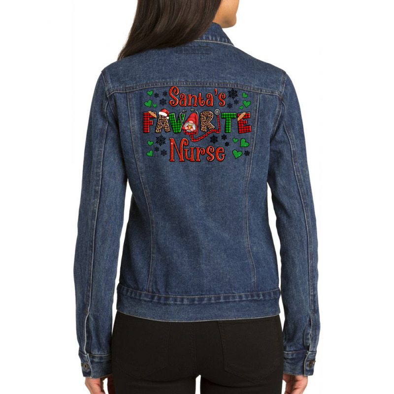 Santa's Favorite Nurse Christmas Ladies Denim Jacket | Artistshot